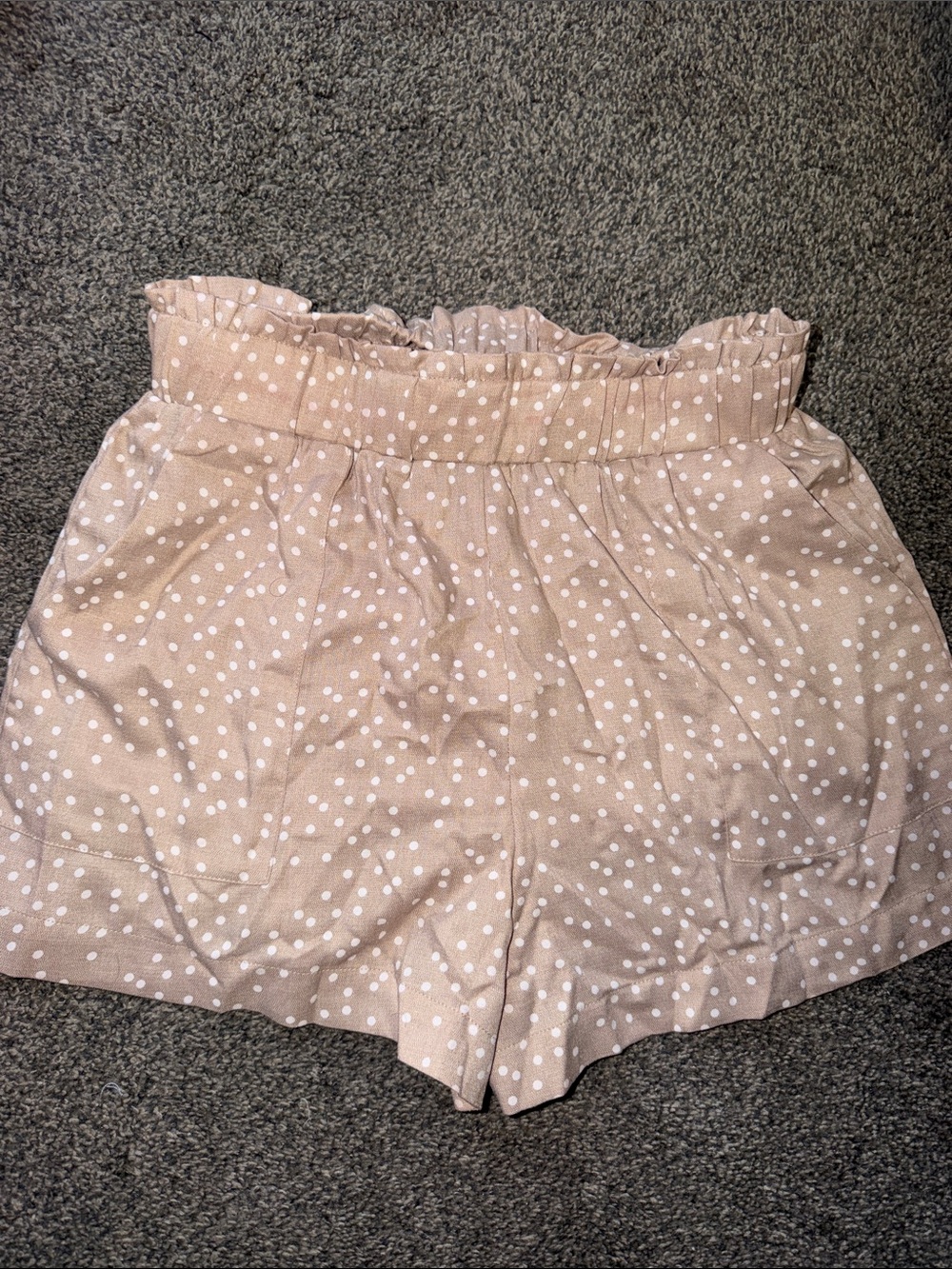 Pink Lily Tan Polka Dot High-Waist Paperbag Shorts
